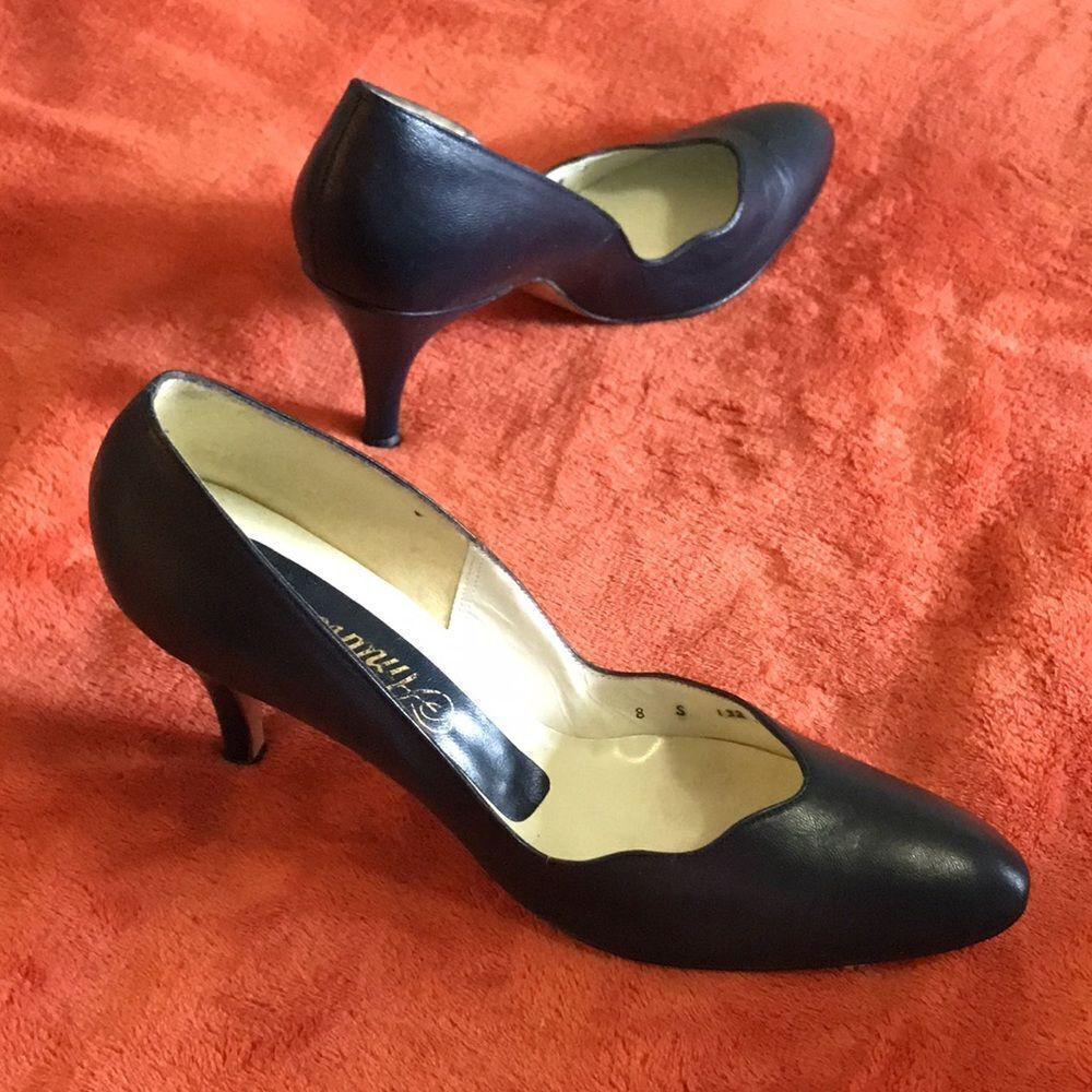 Vintage Dark Blue Genuine Leather Lloyd Gotchy Women Heels Shoes Size 8